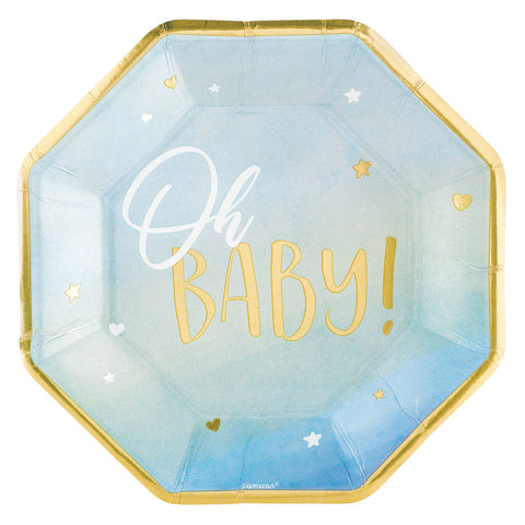 Oh Baby Boy Metallic 10" Octagonal Plates  Package of 8