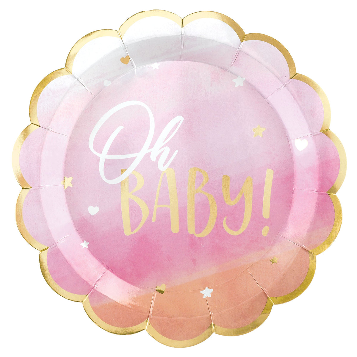 Oh Baby Girl Metallic Round 10 1/2" Scalloped Edge Plates,  Package of 8