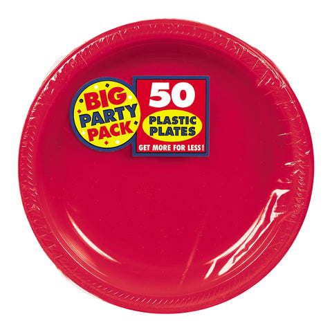 Red 7" Round Plastic Plates, 50 count
