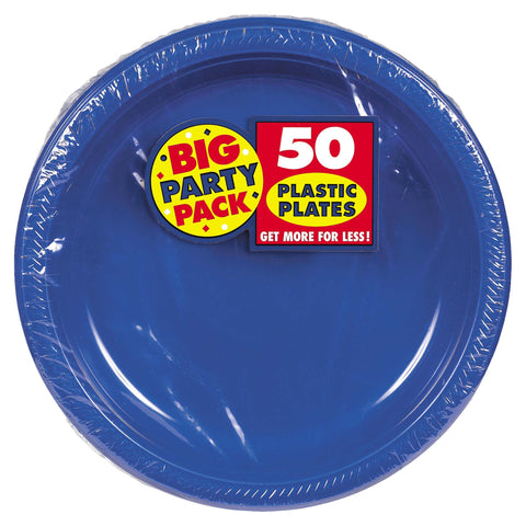 Royal Blue 10 1/4" Round Plastic Plates, 50 Count