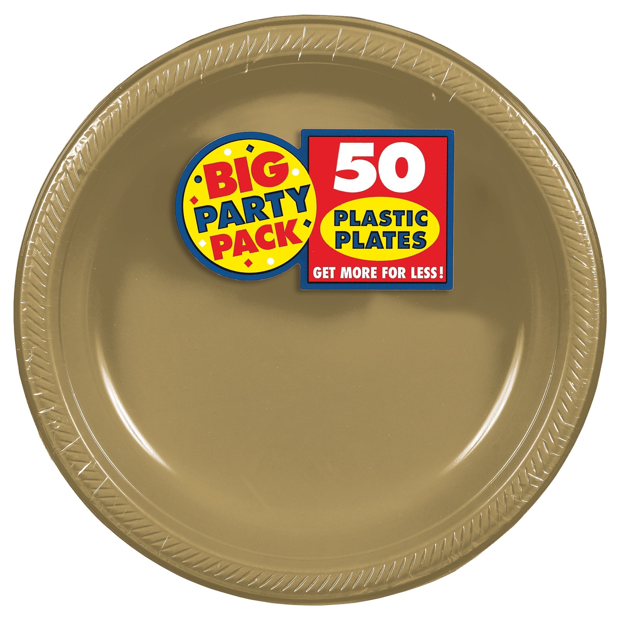 Gold 10 1/4" Round Plastic Plates, 50 Count