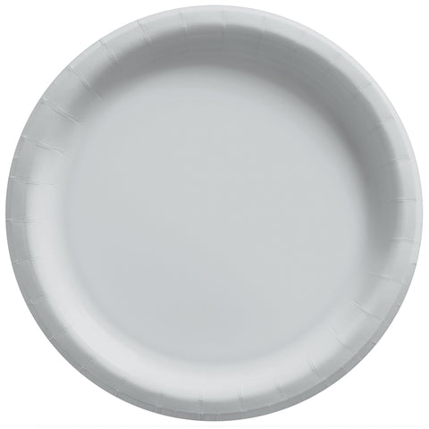 Silver 6 3/4" Round Paper Plates, 20 count