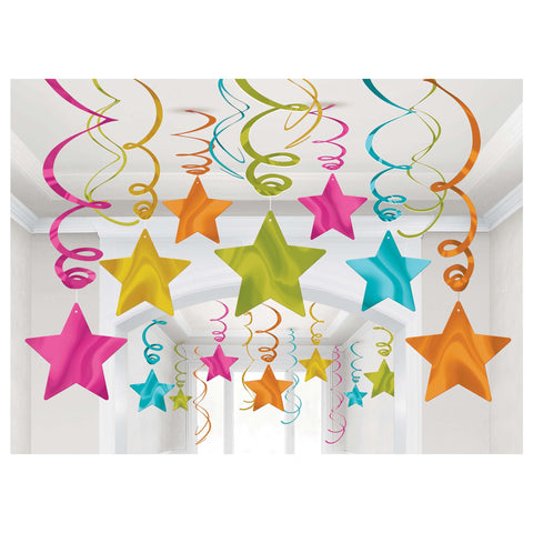 Multicolored Swirl Shooting Stars Decorations Package of 30