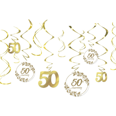 Happy 50th Anniversary Swirl Decorations Package of 12