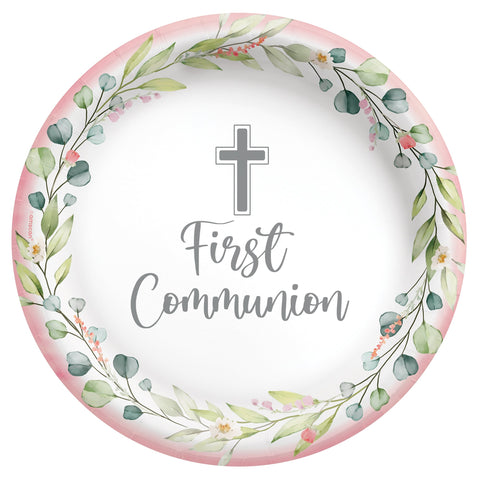 My Pink First Communion 10" Round Plates  Package of 20