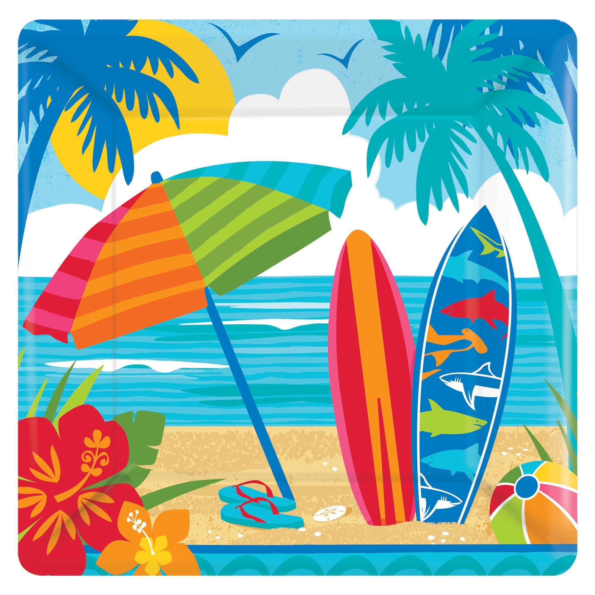 Sun and Surf  7" Square Plates Package of 18