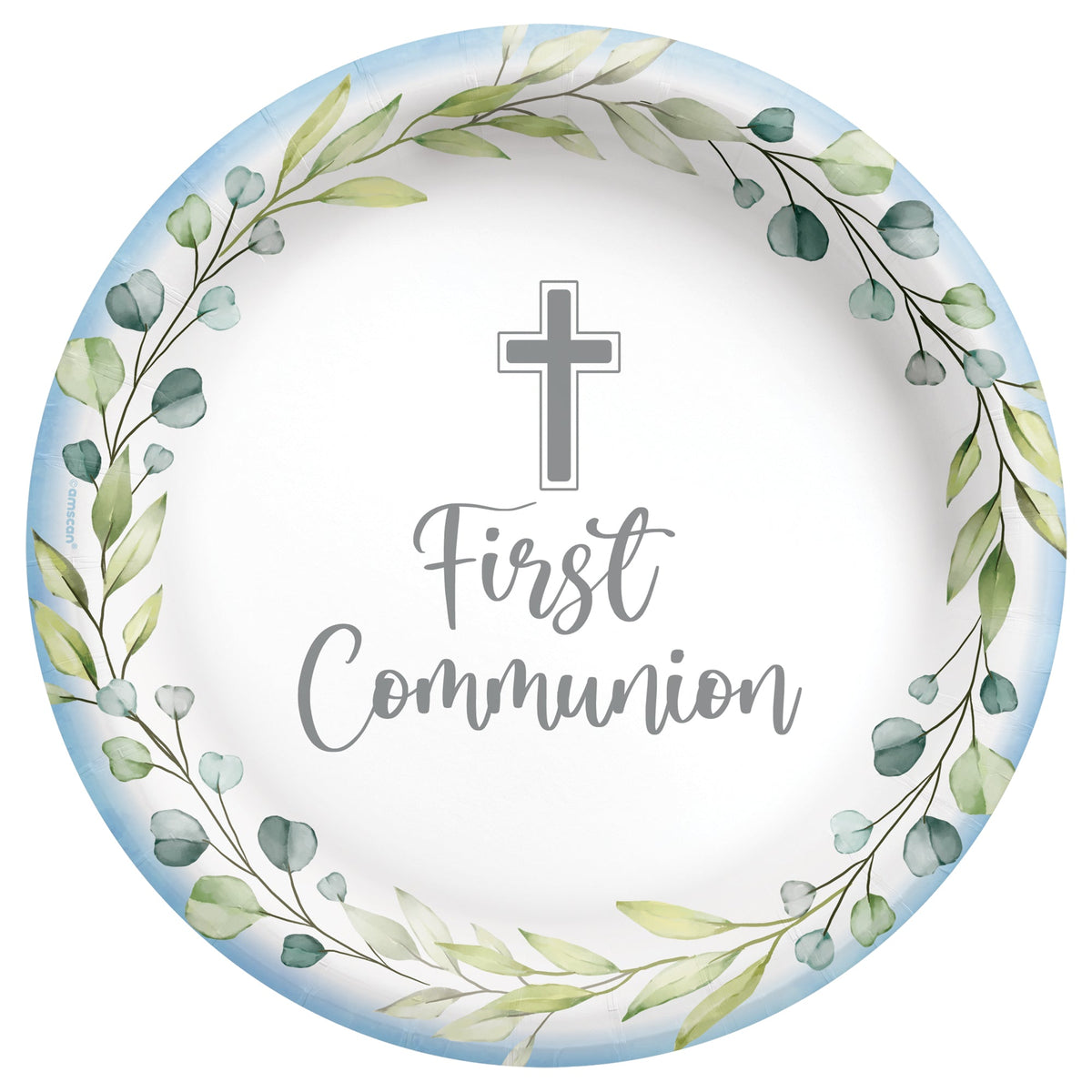 My Blue First Communion 6 3/4" Round Plates  Package of 20