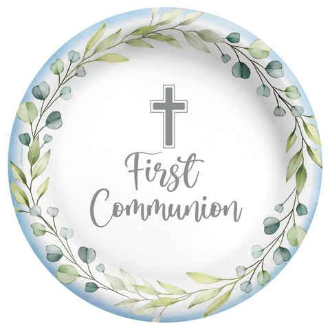 My Blue First Communion 6 3/4" Round Plates  Package of 20