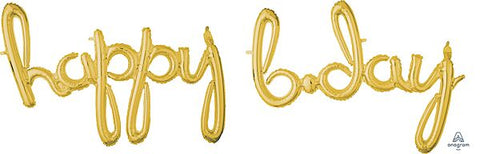 Script  "Happy B-Day"  Gold  Air Filled Phrase