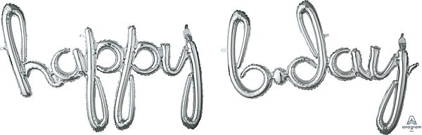 Script  "Happy B-Day"  Silver Air Filled Phrase