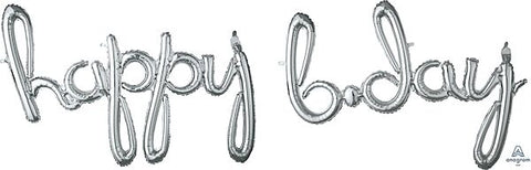 Script  "Happy B-Day"  Silver Air Filled Phrase