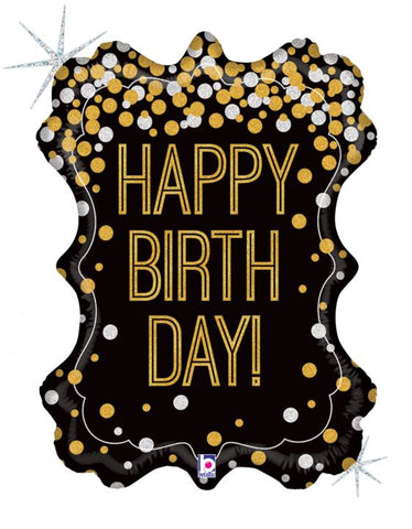 Black and Gold Holographic Happy Birthday Super Shape