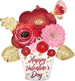 Happy Valentine's Day Painted Satin Flowers 37 inch Mylar Balloon