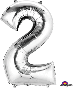 Silver Mylar #2 Number Balloon 34 inch with Balloon Weight