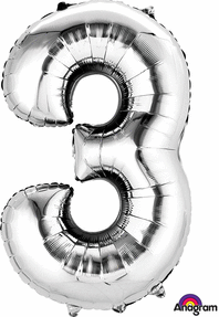 Silver Mylar #3 Number Balloon 34 inch with Balloon Weight