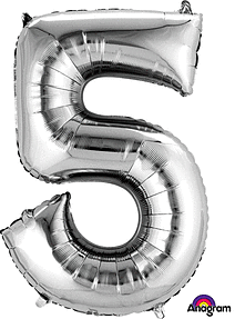 Silver Mylar #5 Number Balloon 34 inch with Balloon weight