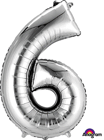 Silver Mylar #6 Number Balloon 34 inch with Balloon Weight