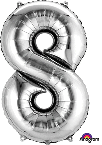 Silver Mylar #8 Number Balloon 34 inch with Balloon Weight