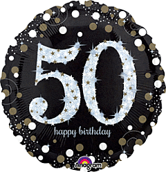 Sparkling Birthday 50th 18inch Helium Filled Mylar