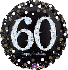 Sparkling Birthday 60th 18inch Helium Filled Mylar