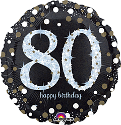 Sparkling Birthday 80th 18inch Helium Filled Mylar