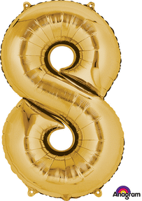 Gold Mylar #8 Number Balloon 34 Inch with Balloon Weight