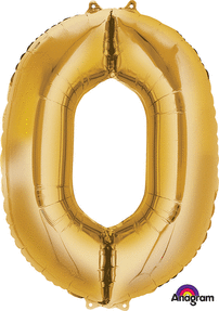 Gold Mylar #0 Number Balloon 34 Inch with Balloon weight