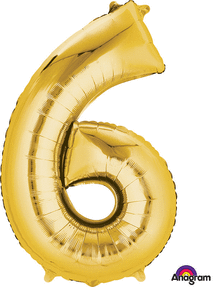 Gold Mylar #6 Balloon 34 Inch with Balloon Weight